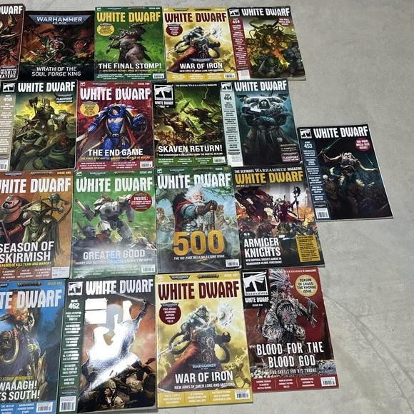 HUGE LOT OF 33 White Dwarf WARHAMMER Magazines 450s 460s 470s 480s Books